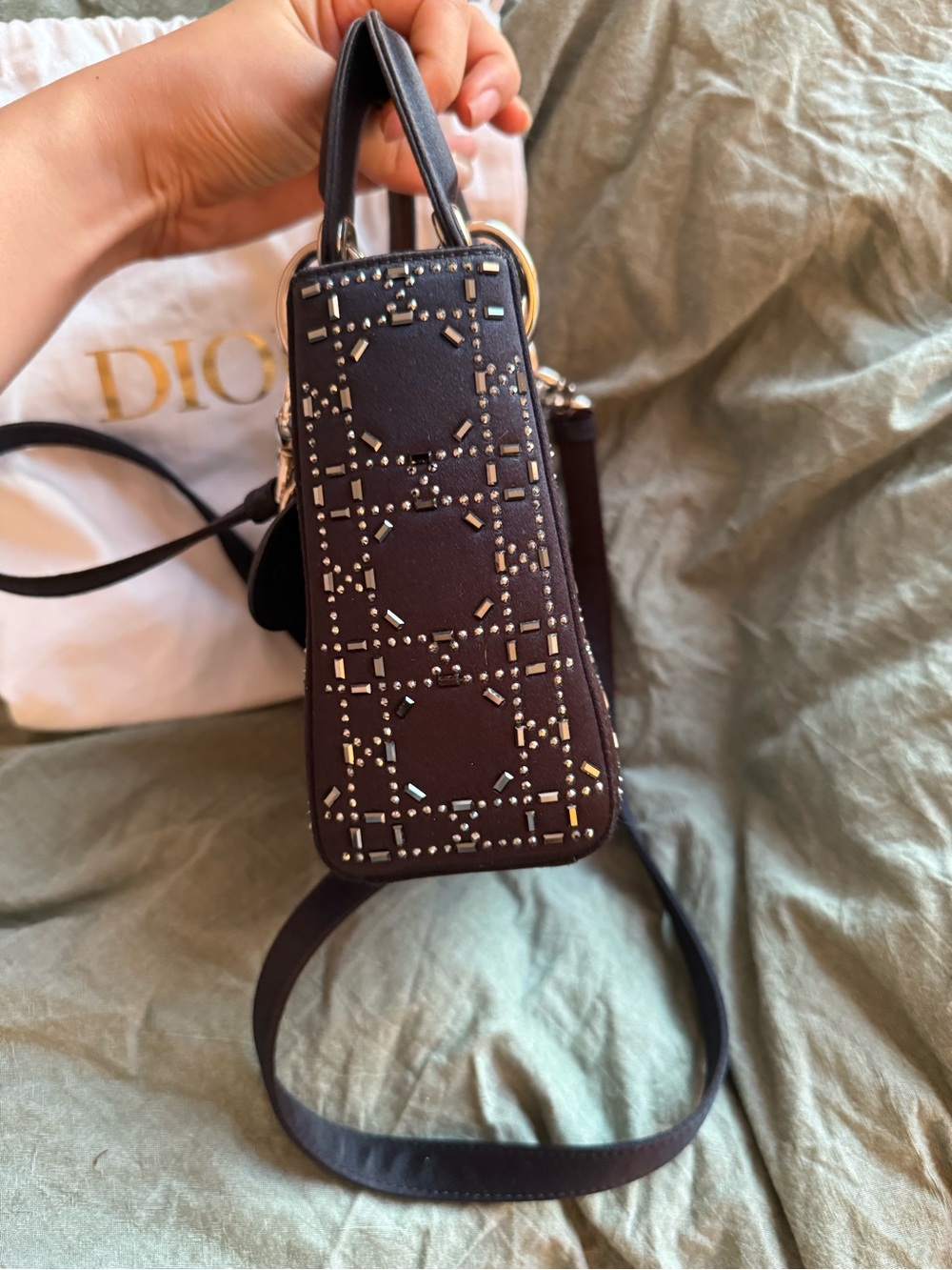 Dior Dark Navy Satin Crystal Lady Dior Mini - Picture 10 of 16